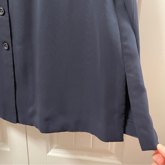 Vintage Button-Up Blouse with Sheer Sleeves Navy - M - Picture 8 of 11